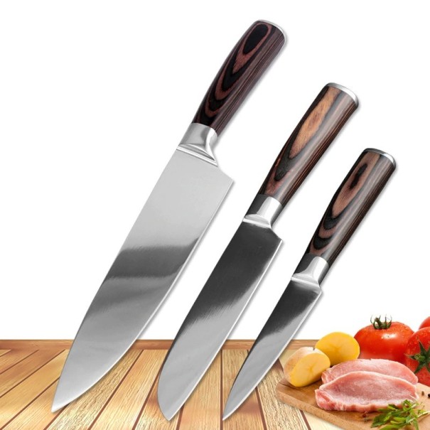 Quality Knives with Wooden Handle - 3 pcs 1