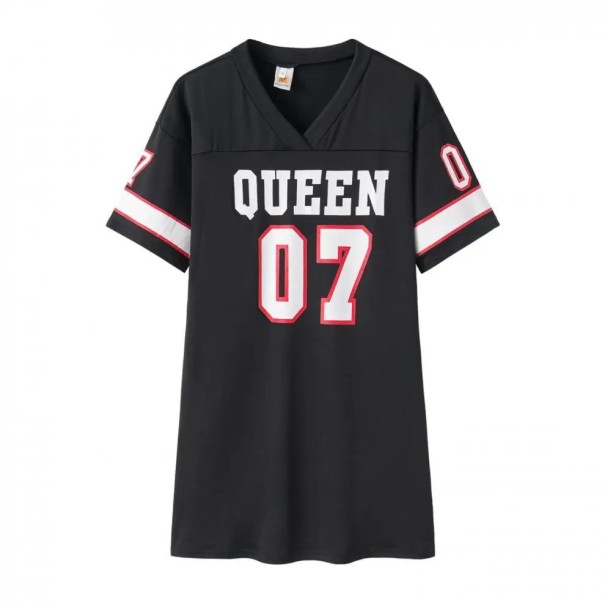 QUEEN 07 Urheilullinen Jersey-tyylinen T-paita Minimekko Lyhythihainen V-aukkoinen Rento Sporttinen Mekko Vapaa-ajan Katumuotia musta S
