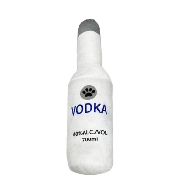 Quietsch-Plüschtier für Hunde, 24 cm, Spielzeug in Form einer Alkoholflasche, weiches Plüschtier mit Geräuschen, interaktives Hundespielzeug Vodka
