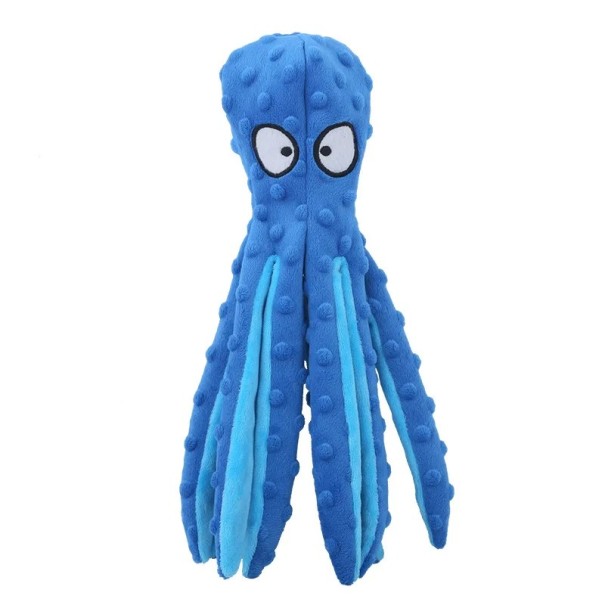Quietsch-Plüschtier für Hunde 32×8 cm Oktopus Interaktives Spielzeug mit Sound Strapazierfähiges Plüschspielzeug zum Kauen und Apportieren blau
