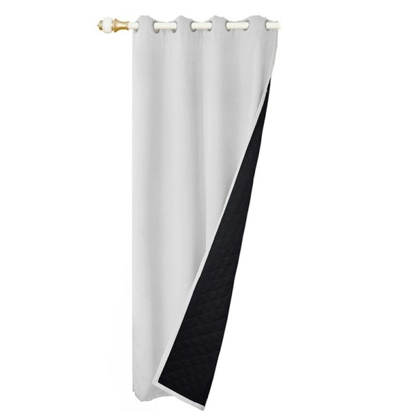 Quiltede 100% mørklægningsgardiner vinduesisolerende støjreducerende gardiner vinter tykke gardiner med ringophæng dobbeltlags isolerende gardin 132 x 213 cm hvid