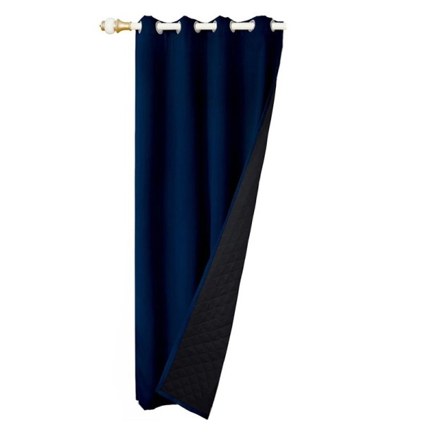 Quiltede 100% mørklægningsgardiner vinduesisolerende støjreducerende gardiner vinter tykke gardiner med ringophæng dobbeltlags isolerende gardin 132 x 213 cm mørkeblå