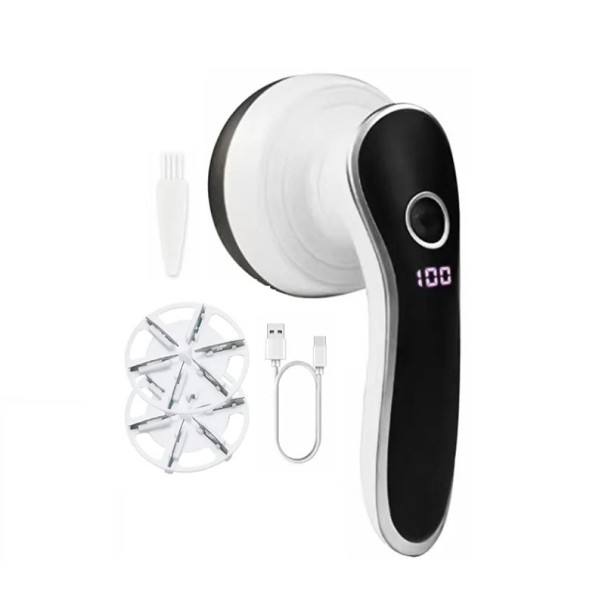 Quitapelusas eléctrico con cuchillas de acero inoxidable, pantalla digital, carga USB, compacto para ropa y textiles blanco