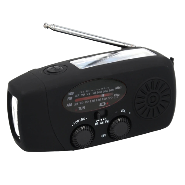 Radio de urgență cu lanternă și Power Bank Radio portabil AM/FM Radio fără fir LED Lanternă Power Bank 2000mAh 14,5 x 7,8 x 5 cm Impermeabil negru