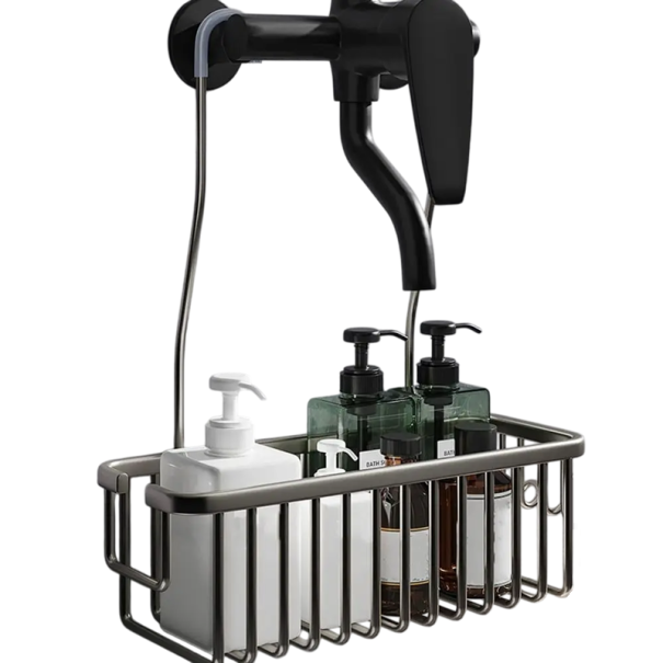 Raft de baie din aluminiu fără găurire 28x10x10.5 cm Coș de cadă Organizator de duș Suport cosmetic Depozitare agățat 36 cm gri