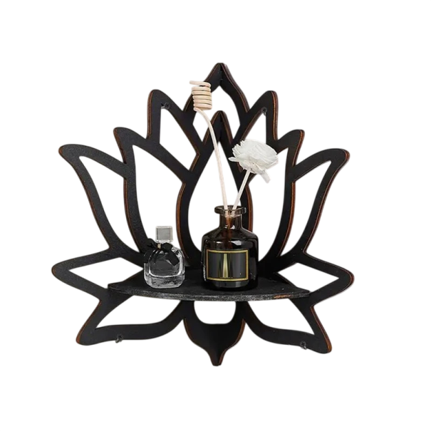 Raft de colț din lemn negru Design modern Lotus Decorațiune din lemn pentru interior Stil scandinav pentru perete 1