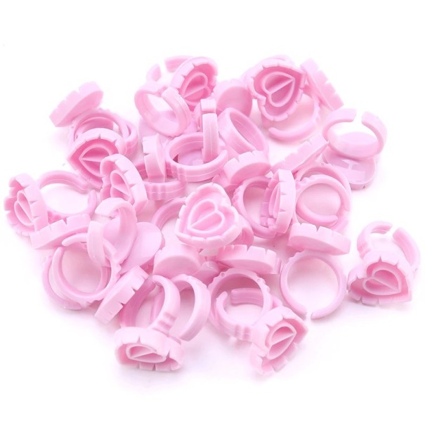 Ragasztó és szempilla gyűrű - szív 50 db rózsaszín