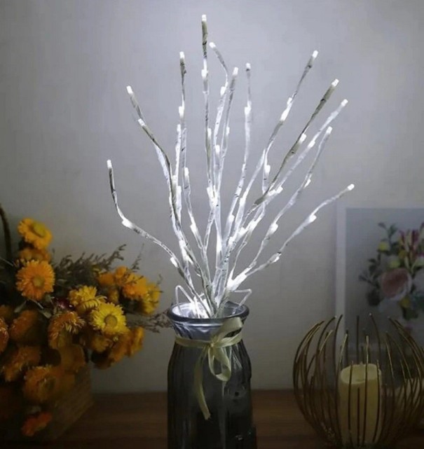 Rama de abedul blanca con luces LED 2 pilas AA Decoración hogar y exterior Blanco cálido Blanco frío Rama de abedul luminosa Iluminación exterior 20 LED 72 cm blanco frío