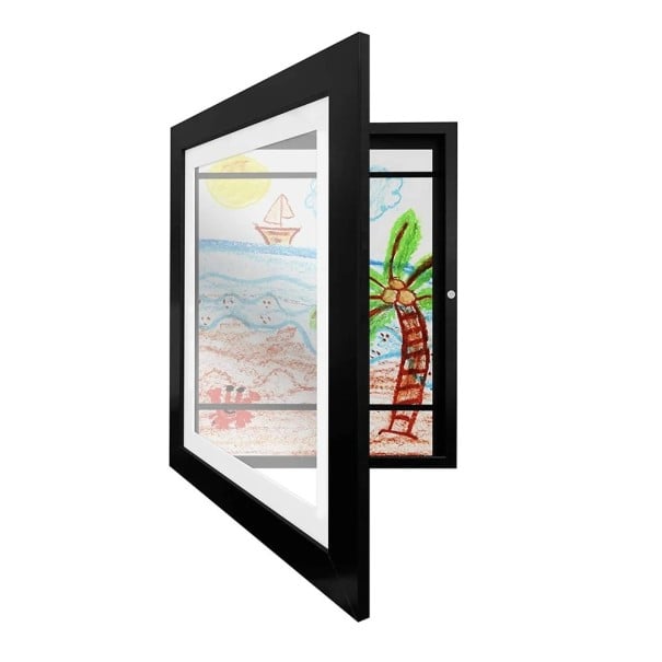 Ramă pentru copii cu deschidere magnetică 21x30 cm Ramă pentru desene și imagini Ramă interschimbabilă din lemn cu acril pentru postere negru