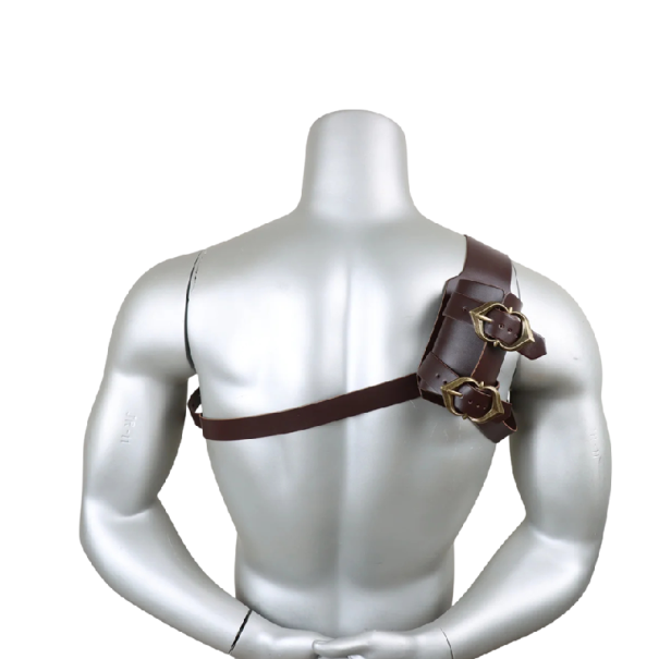Ramenní pouzdro na meč a katanu Nastavitelné popruhy s přezkami Obvod hrudníku 70 až 120 cm Velikost S až XXL PU kůže Na LARP i cosplay hnědá