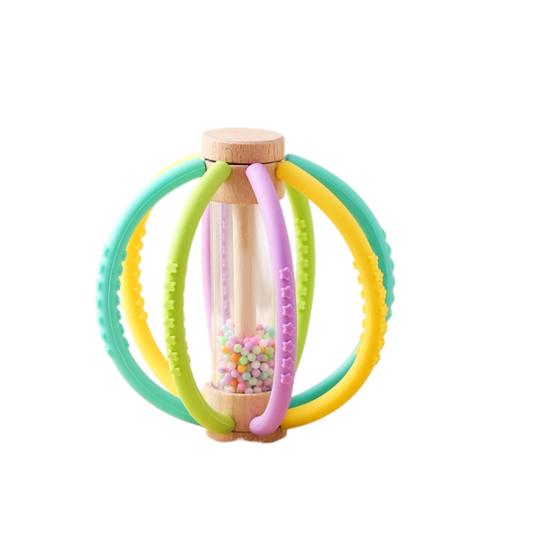 Rammelaar voor baby's en kleine kinderen, siliconen buis met balletjes, 11,5x11 cm, speeltje geschikt voor tandjes, rattelt bij beweging multicolor