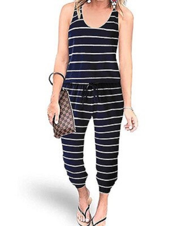 Randig jumpsuit för kvinnor A2019 mörkblå S