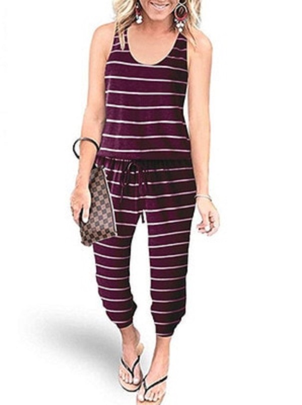 Randig jumpsuit för kvinnor A2019 vinröd M