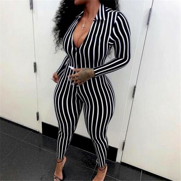 Randig jumpsuit för kvinnor A2067 svart L