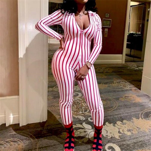 Randig jumpsuit för kvinnor A2067 vit M