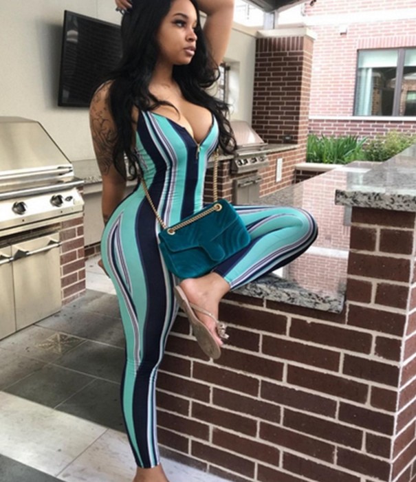 Randig jumpsuit för kvinnor med dragkedja