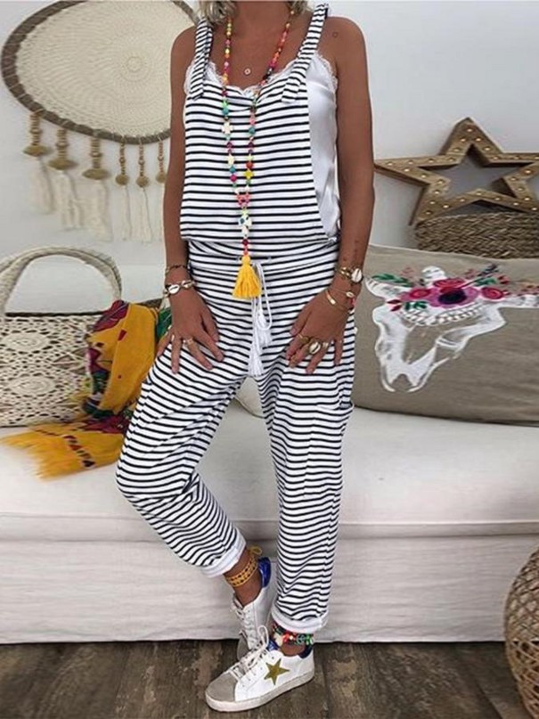 Randig jumpsuit för kvinnor svart S