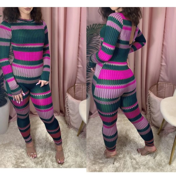 Randig långärmad jumpsuit för kvinnor