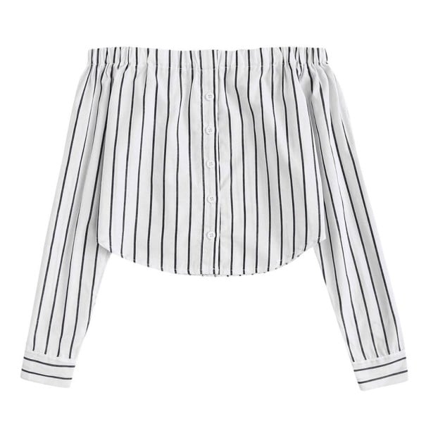 Randig off-shoulder skjorta för kvinnor vit XL