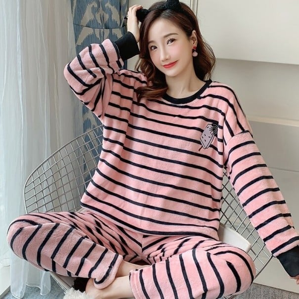 Randig pyjamas för kvinnor P2774 rosa XS