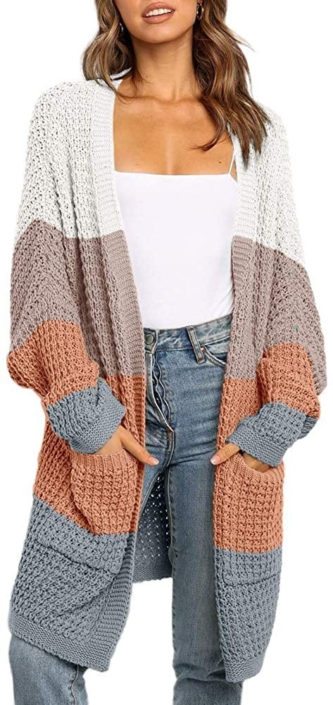 Randig stickad cardigan för kvinnor A2210