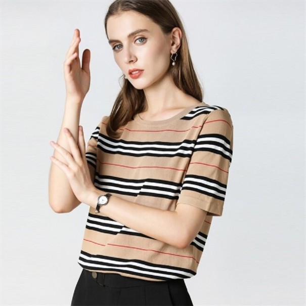 Randig T-shirt dam A1194 ljusbrun L