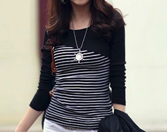 Randig T-shirt dam J1144 svart S