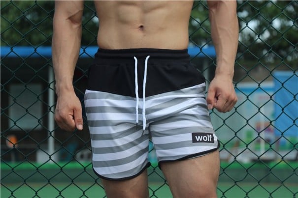 Randiga shorts för män grå L