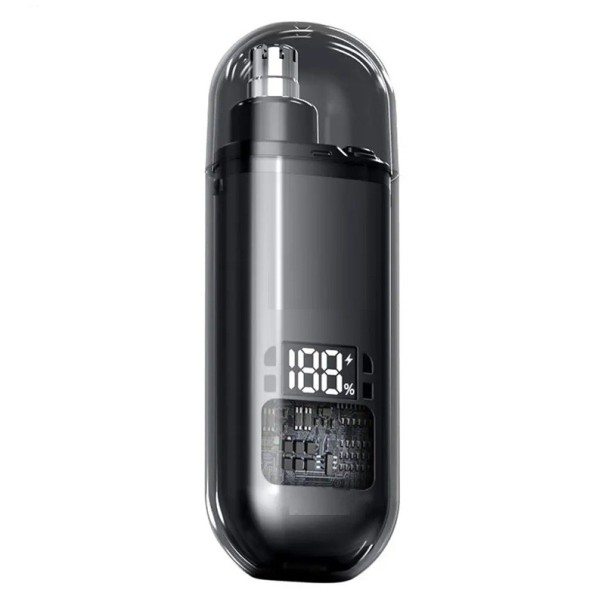 Rasoiatore elettrico portatile per peli nel naso ricaricabile USB, rasoiatore per sopracciglia, orecchie e naso con testa rotante a 360° e indicatore di carica nero