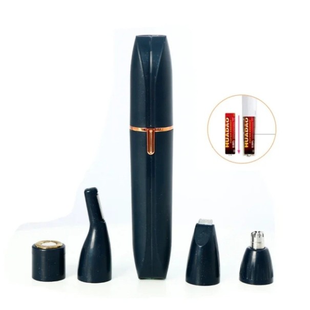 Rasoio Elettrico 4 in 1 Rasoio Multifunzionale con 4 Testine Intercambiabili Depilatore Lavabile Cura di Sopracciglia, Naso, Capelli e Corpo Navy blue
