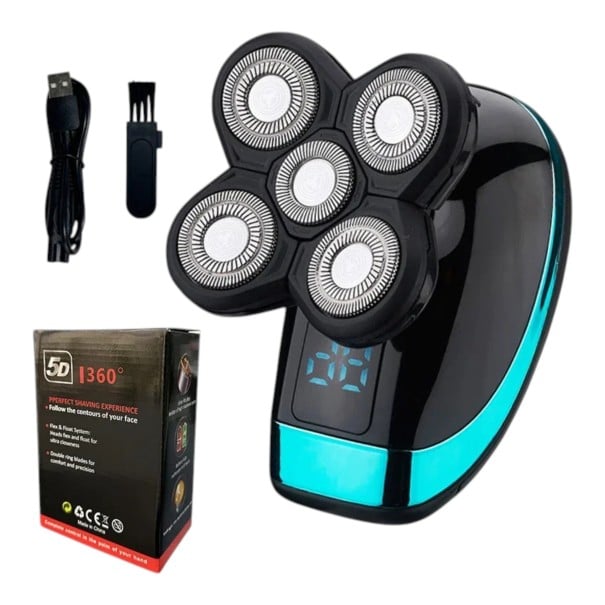Rasoir electric pentru bărbați 5D Rasurare umedă și uscată Rezistent la apă Încărcare rapidă Reîncărcabil cu display Rasoir pentru bărbie albastru