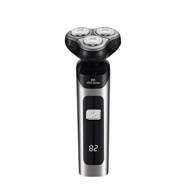 Rasoir électrique avec écran Étanche Tête flottante Charge USB Indicateur LED Lames auto-affûtantes Moteur puissant Design ergonomique argenté