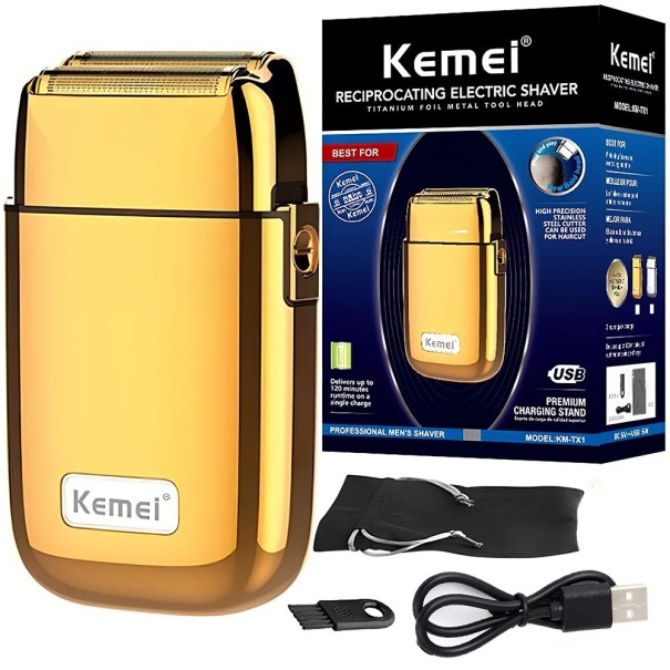 Rasoir électrique en métal pour hommes Rasoir rechargeable doré Rasoir rotatif pour la tête 11,5 x 6,8 cm 1