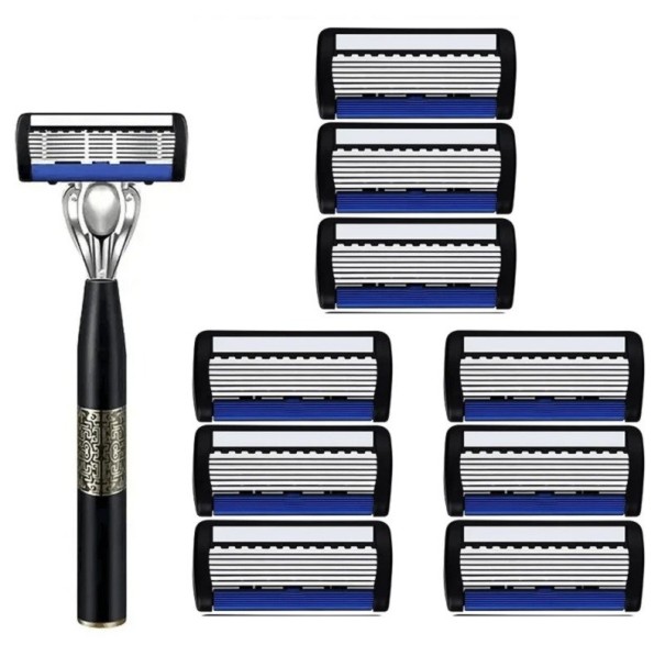 Rasoir manuel pour homme avec têtes interchangeables à sept couches Manche en métal avec neuf lames interchangeables en acier inoxydable 1