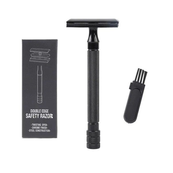 Rasoir manuel pour homme Rasoir ajustable à double lame en acier inoxydable Rasoir classique pour hommes 10,3 x 4 cm noir