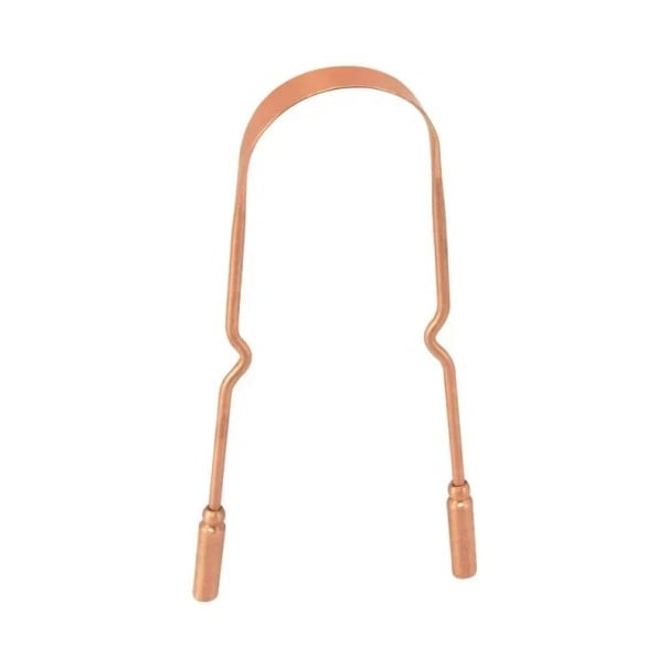 Raspador de lengua de cobre 12,8 x 5,4 cm Diseño ergonómico en forma de U Limpiador de lengua ayurvédico Raspador de metal para eliminar la placa 1