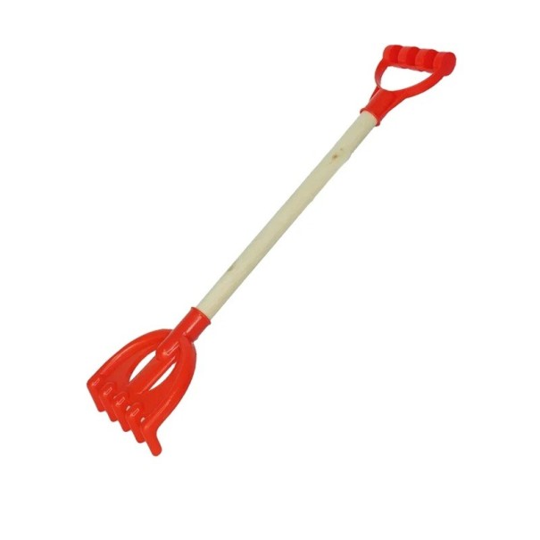 Rastrillo de jardín para niños, 53,5 x 12 cm, juguete de playa para exteriores, de acero inoxidable, herramienta de excavación de plástico rojo