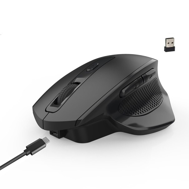 Rato de jogo sem fios 2400 DPI para destros com apoio para o polegar Receptor USB 2,4 GHz Bateria interna de 600 mAh Seis botões 122 x 87 x 49 mm 1