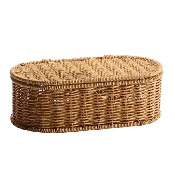 Rattankorb mit Deckel 28 x 14 x 8 cm Aufbewahrungskorb aus natürlichem Rattan mit festem Deckel Dekorativer Organizer für das Zuhause 1