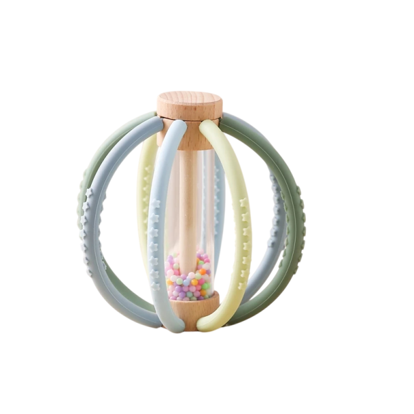 Rattolo per neonati e bambini piccoli, tubo in silicone con palline, 11,5x11 cm, giocattolo adatto per i denti, rattles durante il movimento blu