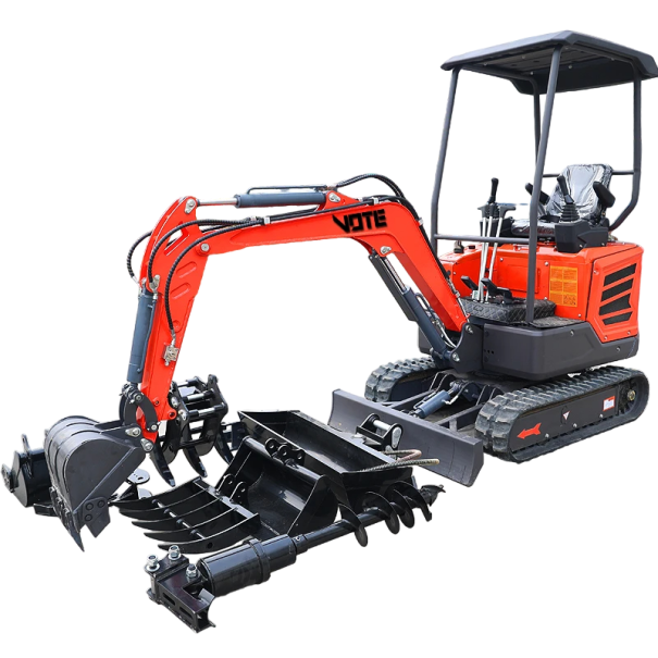 Raupenbagger 1,8 t VTW-18 Raupenhydraulik 1,8 Tonnen Bagger mit Zubehör Raupen-Minibagger rot
