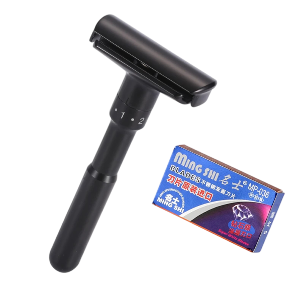 Razor 10.8 x 5.2 x 2.6 cm Adjustable Head Angle 5 Replacement Blades Zinc Alloy Manual Razor for Precise Shaving black