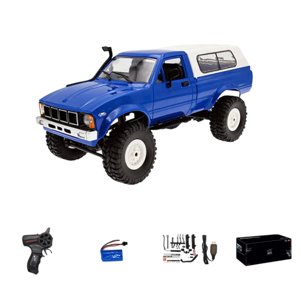 RC auto WPL C24-1 1:16 4WD 2.4G Offroad Rock Crawler LED světla 35 m dosah 7,4V 1200mAh USB nabíjení Terénní horolezecké auto modrá