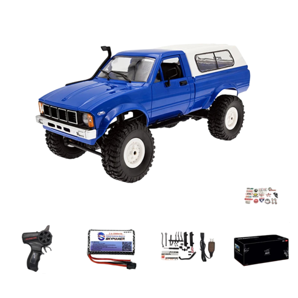 RC auto WPL C24-1 1:16 4WD 2.4G Offroad Rock Crawler LED světla 35 m dosah 7,4V 1500mAh USB nabíjení Terénní lezecké auto pro děti modrá