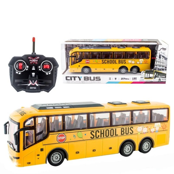 RC autobus 1:30 31,5×11,5×8 cm Modello elettrico 27 MHz Controllo remoto a 4 canali Luci LED Autobus scolastico giallo per bambini 1