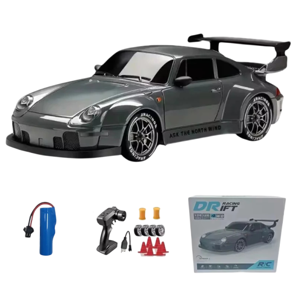 RC αυτοκίνητο drift 1:24 μαύρο 20 χλμ/ώρα 4WD μέταλλο πλαστικό τηλεχειριστήριο 3,7 V λιθίου μπαταρία 20 λεπτά οδήγηση 4 κανάλια κώνους φορτιστής 1