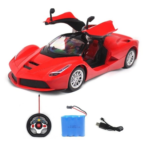 RC Car 1:14 Electric Classic Vehicle with Opening Doors Flashing Lights Remote Control 27 MHz 30 x 11.8 x 8.5 cm Red Car for Children 6+ 1