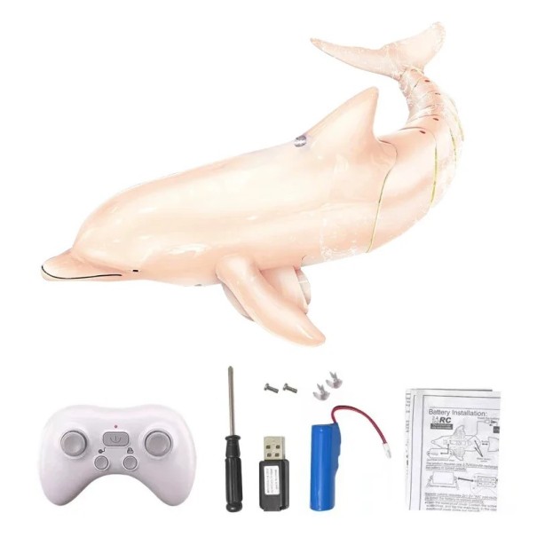 RC Dolphin 35×14×10 cm Remote-Controlled Water Fish 2 Speeds 360° Rotation Waterproof Rubber Insulation Simulation Movement Up to 30 m pink