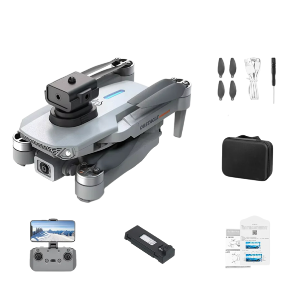 RC drone 30x26x8 cm Dubbele 4K camera 360° hoek Borstelloze motor WiFi LED-licht Obstakelvermijding Afstandsbediening Beschermhoes grijs