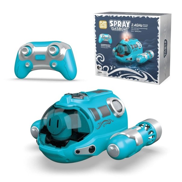 RC parník 15,5 x 17 x 9 cm Bărcuță cu telecomandă impermeabilă cu pulverizare 6 canale Dublă elice 2,4 GHz Lumini 20 min funcționare Baterie litiu 3,7 V Încărcare USB albastru